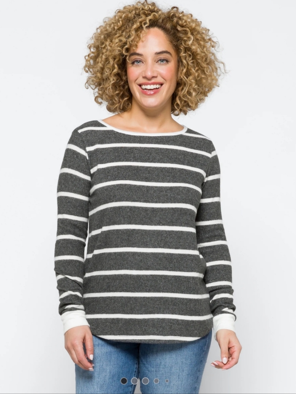 Pink Clover💗  Charcoal Gray and White Striped Women's Sweater SZ Med. NWT